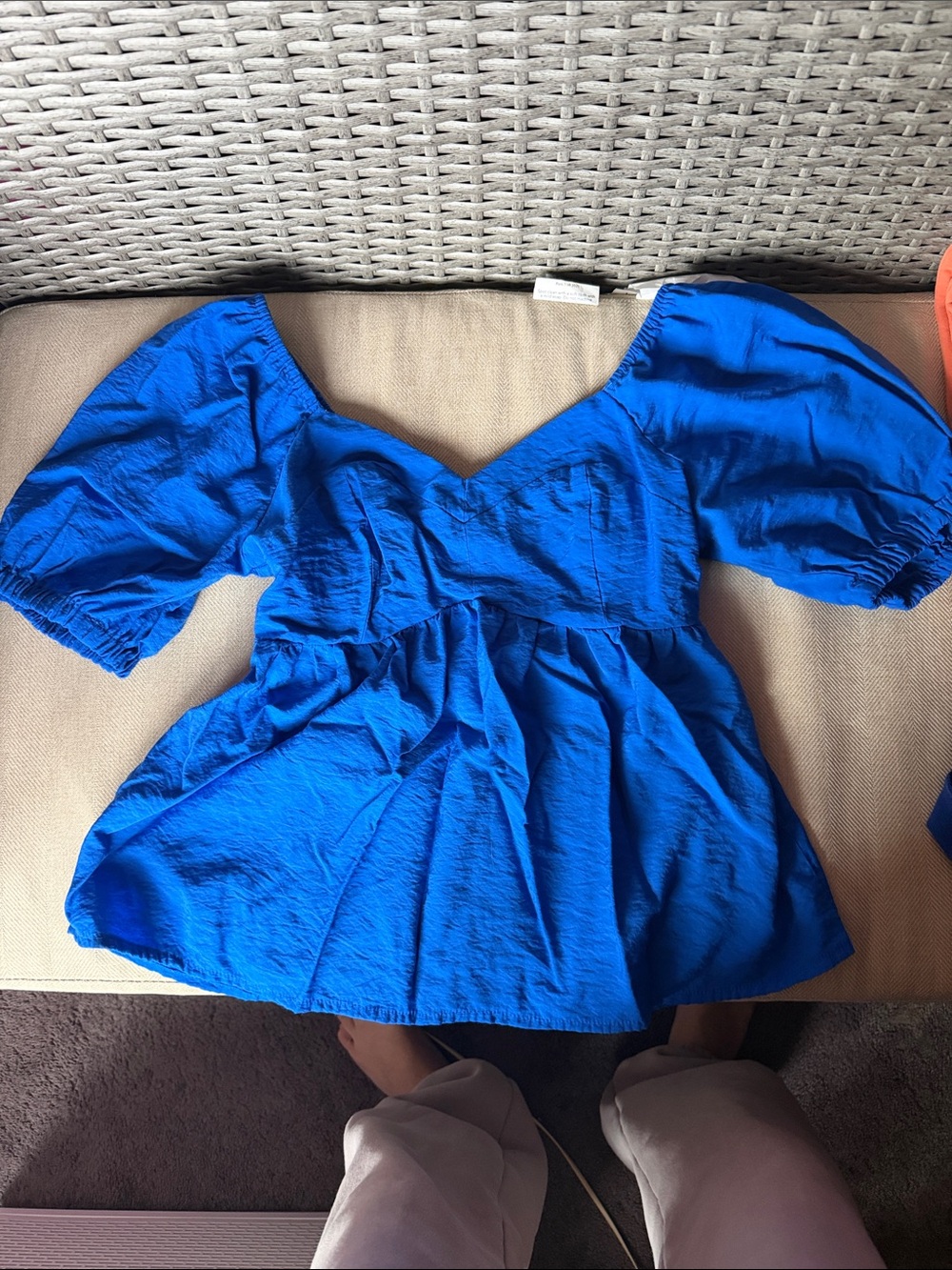 Nine West Royal Blue Puff Sleeve V-Neck Peplum Top